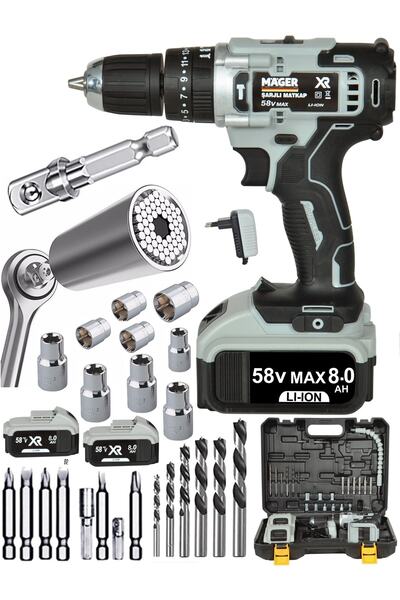Mager Xr Metal Şanzıman 5 Pilli Şarjlı Vidalama Akülü Matkap Gator Grip 3 Lü Soket