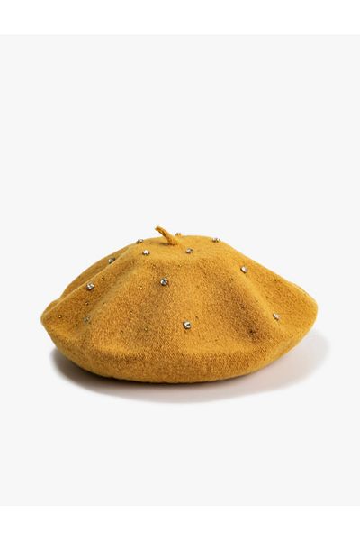 Alâ Atelier Stone Embroidered Painter Beret Women's Mustard Hat