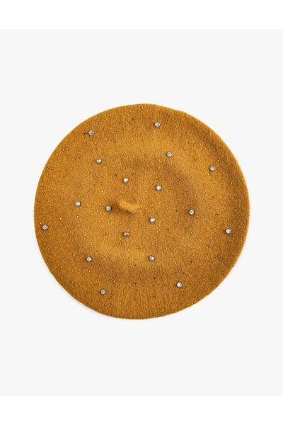 Alâ Atelier Stone Embroidered Painter Beret Women's Mustard Hat