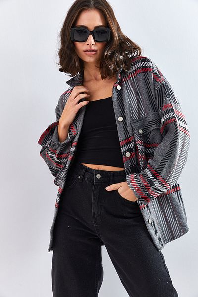 Bianco Lucci Women's Bellows Pocket Plaid Shirt 4594