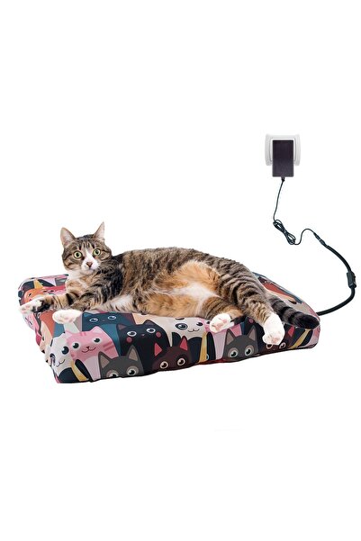 POWERTEC Kare Isıtmalı Silinebilir Kedi Köpek Yatağı 45x45x5 Cm Karışık Renkl...