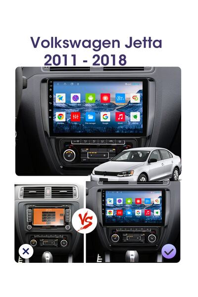 EXVOL Volkswagen Jetta Multimedya 10 Inc Ips Ekran Hd 2gb/16gb Android 12 Sürüm Park Kamerası Hediyeli