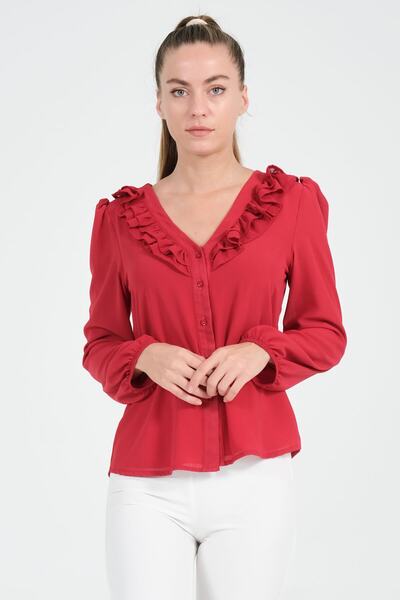 Shahiqa Yakası Fırfırlı Gömlek