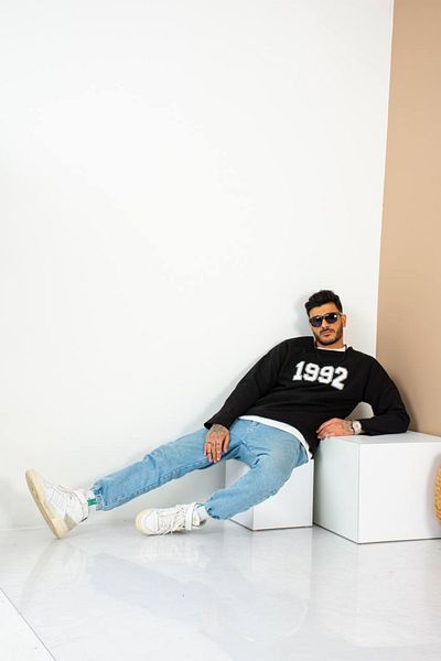 RABTEKS Hanorac oversize unisex brodat din fetru Guler murdar 100% bumbac