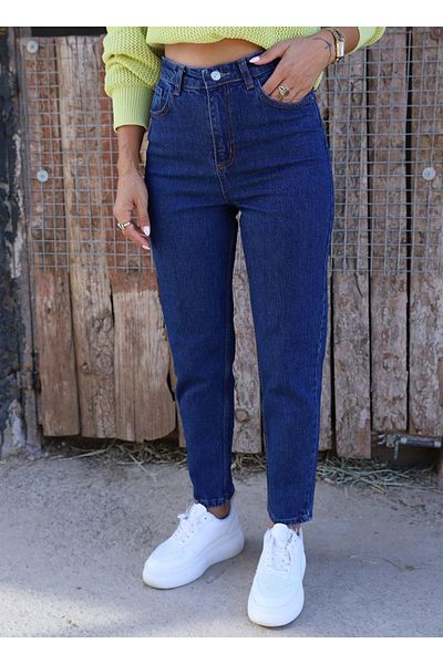 Harmony Navy Blue Mom S Jeans Lycra ψηλόμεσο παντελόνι