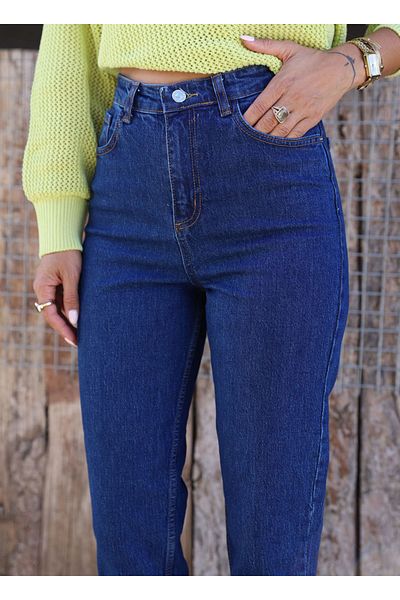 Harmony Navy Blue Mom S Jeans Lycra ψηλόμεσο παντελόνι