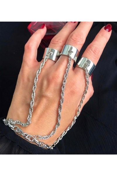 Köstebek Gothic Punk Three Finger Bracelet Steel Ring