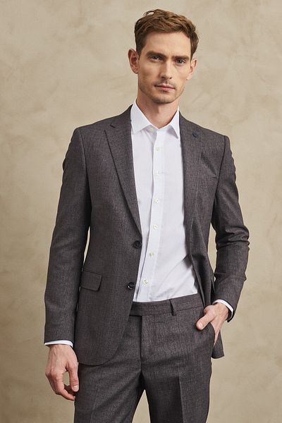 ALTINYILDIZ CLASSICS Men's Claret Red Slim Fit Narrow Cut Mono Collar Patterned Suit