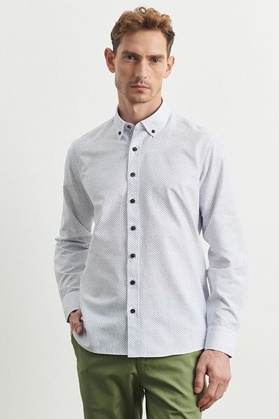 ALTINYILDIZ CLASSICS Ανδρικό πουκάμισο Χακί Slim Fit Slim Fit με γιακά με στάμπα