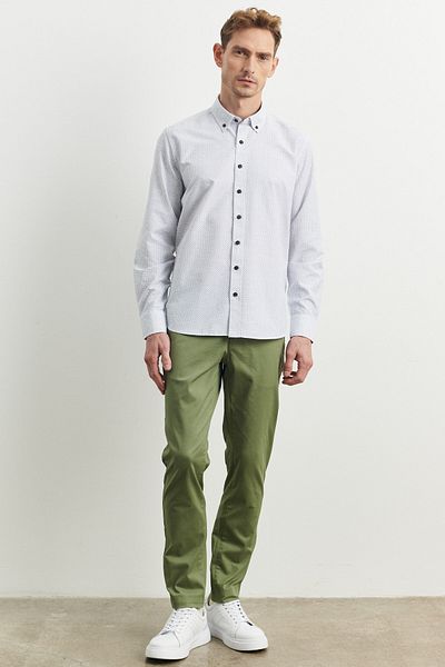ALTINYILDIZ CLASSICS Ανδρικό πουκάμισο Χακί Slim Fit Slim Fit με γιακά με στάμπα