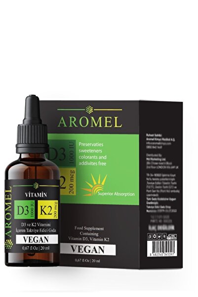 Aromel D3 K2 Vitamini | Damlalıklı Kapak | D3 1000 Iu 200 Mcg K2 Mix ,fda