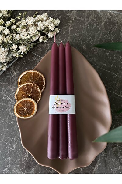 AtelierTimeFlies 3'lü Set Bordo Renk Konik Şamdan Mum