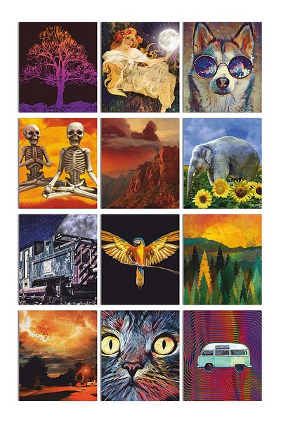 Özer Store 12 Colorful Decorative Ornament Postcard Set