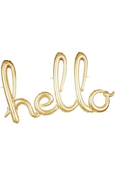 parti sürprizi Altın Renk Hello El Yazı Şekilli Folyo Balon 1 Adet