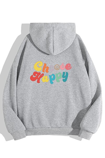 Deocept Alege hanorac oversize cu glugă cu imprimeu Happy