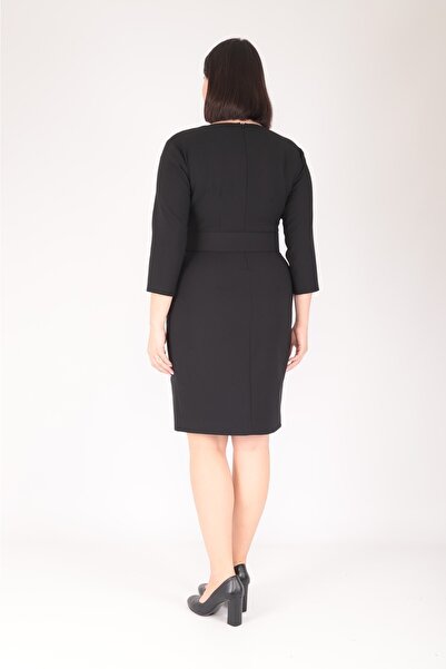 MODAPO Women's Strut Accessory Detailed Belted Plain Midi Plus Size Dress