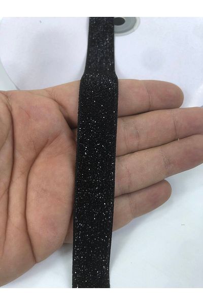 Hobigram Μαύρο Χρώμα Glitter Velvet Κορδέλα 2 εκ. Η τιμή είναι για 1 μέτρο – Κορδέλα, Κομψό Σχέδιο, Γυναικείο Αξεσουάρ – Ku