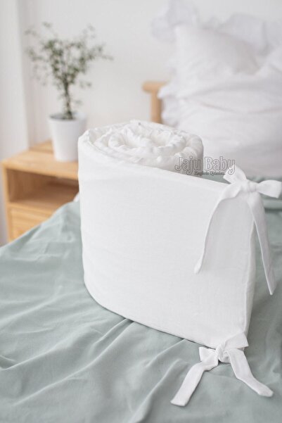 Jaju Baby سرير أطفال بلون أبيض مقاس 120 × 200 / حاجز حماية حافة مونتيسوري