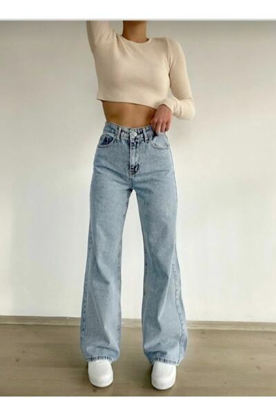 LİMABEL Мадридський відкритий синій сніговий пральний салон Palazzo Wideleg Jean Power Likra Жіночі джинси з високою талією