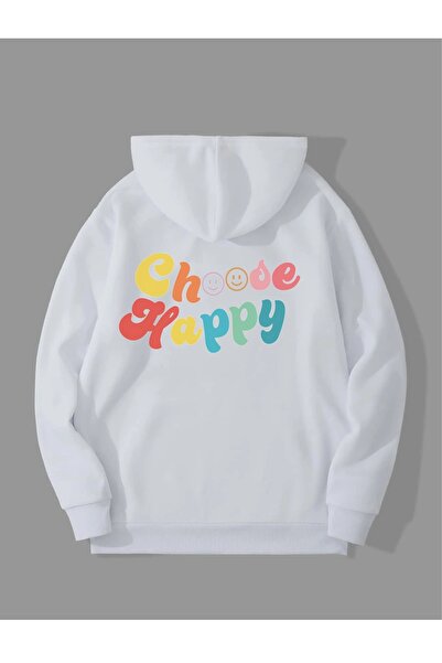 Deocept Hanorac oversize cu glugă, imprimat Happy