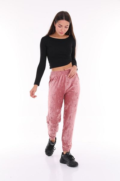 WestBound Plus Size Salmon Velvet Women's Sweatpants - Pajamas - Jogger Striped