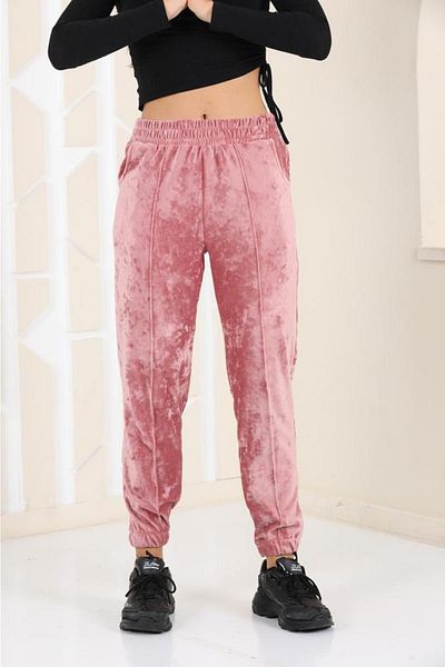 WestBound Plus Size Salmon Velvet Women's Sweatpants - Pajamas - Jogger Striped