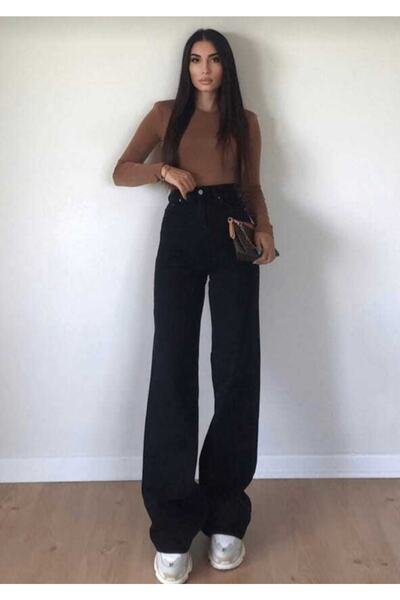 LİMABEL Daisy 90's Чорні джинси-палаццо Жіночі Power Likra Жіночі з високою т...