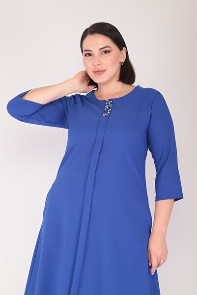 MODAPO Γυναικείο φόρεμα με λεπτομέρεια αξεσουάρ Midi Plus Size