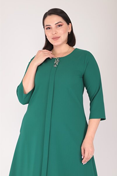 MODAPO Γυναικείο φόρεμα με λεπτομέρεια αξεσουάρ Midi Plus Size