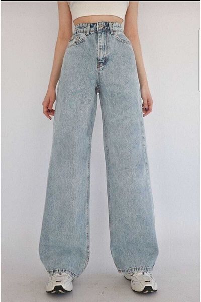 Livik Soren-2 Blue Snow Wash Lycra High Waist Wide Leg Jeans