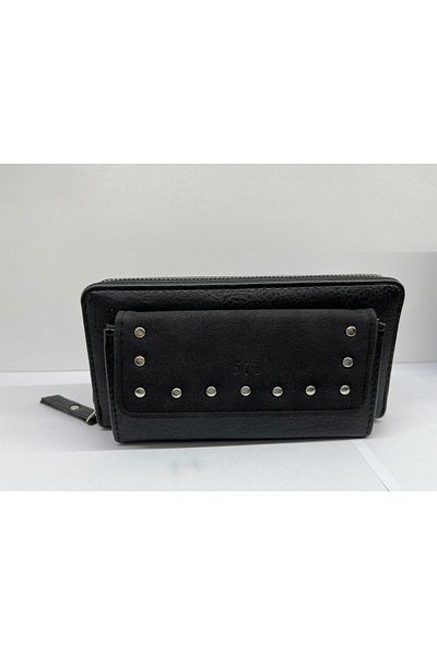Elif Wallet with Zipper and Phone Holder Black Color605343