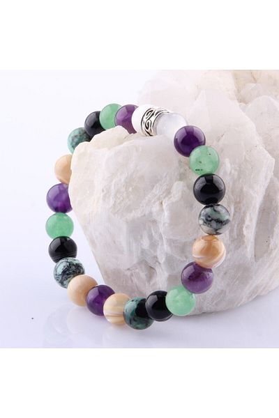 ALAVAN Aquarius Natural Stone Bracelet, Selenite - Amethyst - Aventurine - Eye Agate - Varicide - Mother of Pearl