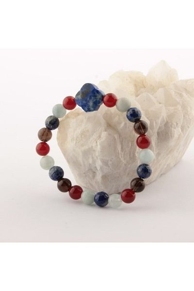 ALAVAN Libra Natural Stone Bracelet, Red Agate - Lapis - Smoky Quartz - Aquamarine