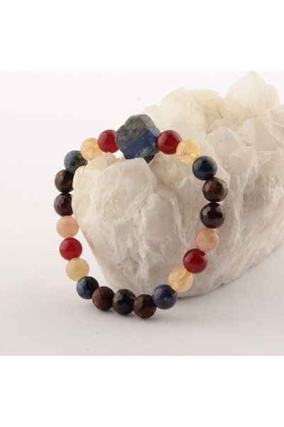 ALAVAN Natural Stone Lion Zodiac Sign Bracelet - Lapis, Citrine, Red Agate, Bronzite, Garnet (Granate)