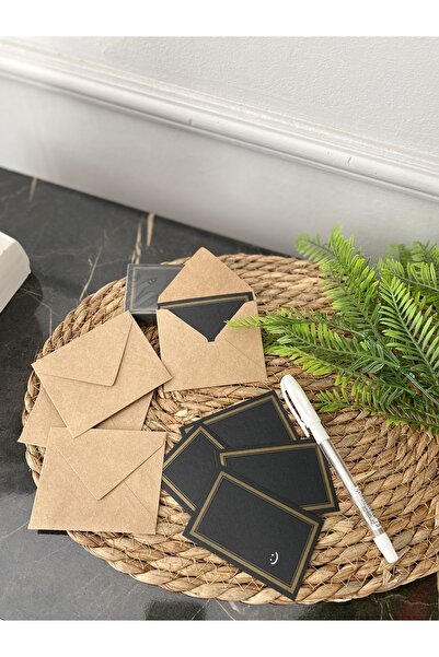 Elysian Boş Not Kartı 50 Adet Siyah Kart 50 Adet Zarf 1 Adet Beyaz Not Kartı Kalemi Hediyelik Not Seti