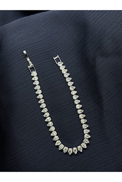 Labone Accessories Zirkon Taşlı Silver Su Yolu Damla Model Bileklik&17 Cm