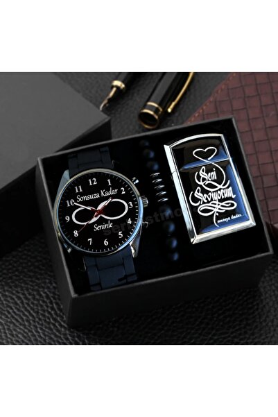 serbestmoda Erkek Saat Çakmak Bileklik Seti Sevgiliye Hediye Seti Sevgiliye H...