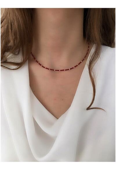 Serpil Jewellery قلادة نسائية بتصميم خرز أفغاني باللون العنابي