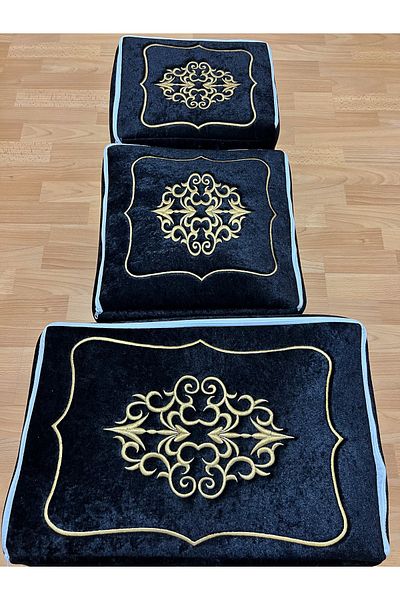 AYHANHOME Dowry Velvet Gold Embroidered 3-Piece Black Bundle Engagement Bride Groom Hurcu