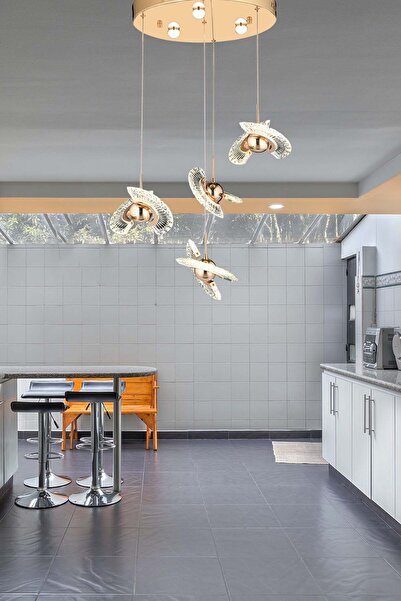 Fico Home Luxury Modern Crystal Sarkıt Led Avize Dörtlü Gold Sarı