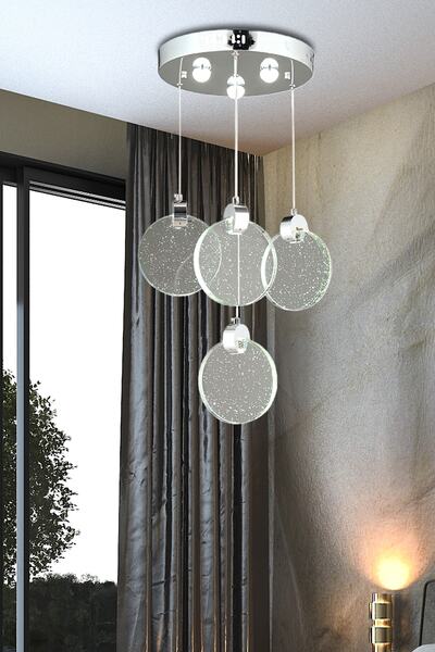 Fico Home Luxury Modern Sarkıt Dörtlü Power Led Avize Camlı Krom