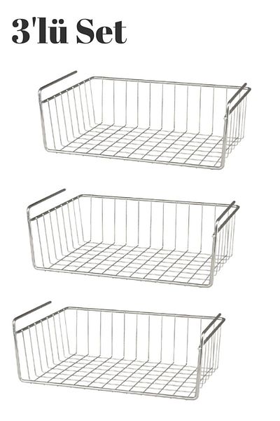 MELYET 3 Pieces Kangaroo Shelf in the Cabinet Steel Basket Hanging Shelf Organizer Basket Under Shelf Basket