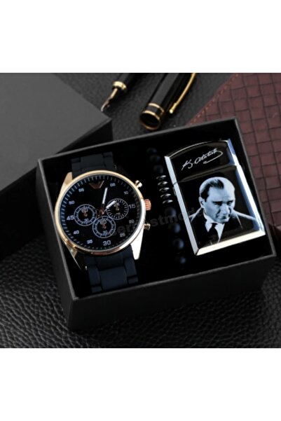 serbestmoda Erkek Saat Çakmak Bileklik Seti Sevgiliye Hediye Seti Sevgiliye H...