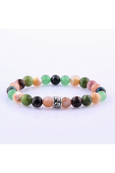 ALAVAN Taurus Natural Stone Bracelet, Sun Stone - Rhodonite - Jade - Mother of Pearl - Aventurine - Chrysocolla
