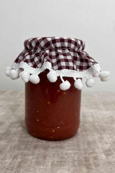 Soft Kare 3 Pieces Red Small Gingham Elastic Stitched Jar Lid Cover