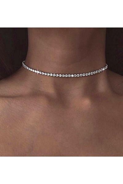 fullcontrol Women's Silver Color Stone Choker Waterway Necklace