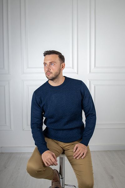 Sarar Interviu Pulover tricotaj bleumarin cu gâtul O