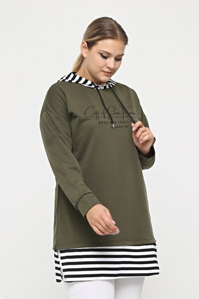 tarzımsüper Büyük Beden %100 Pamuklu Baharlık Yanı Yırtmaçlı Konfor Modeli Çizgi Detaylı Kapüşonlu Sweatshirt