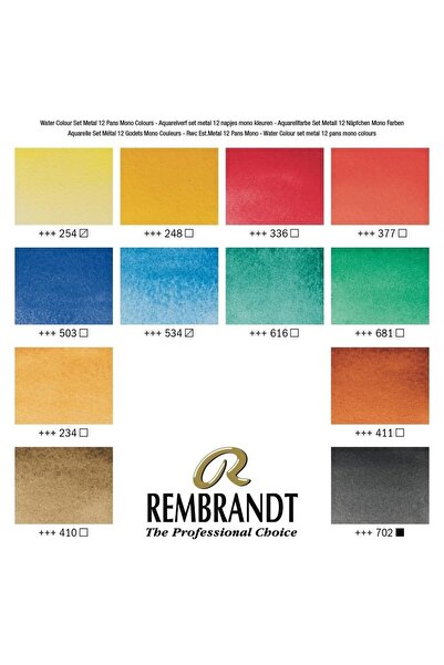 Rembrandt Artist Suluboya Seti 12 Renk Mono Pigmented N:5838690