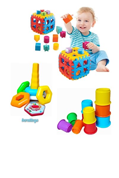 berattoys مجموعة تعليمية مكونة من 3 قطع لعبة برج لعبة مكعب بولتاك لعبة تعليمية